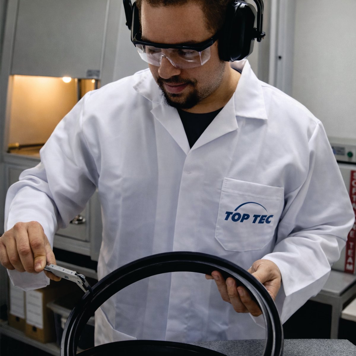 Profissional TOP TEC inspecionando uma vedação